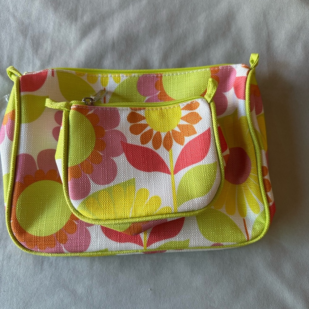 Clinique Pink and Yellow Cosmetic Bag Floral Design